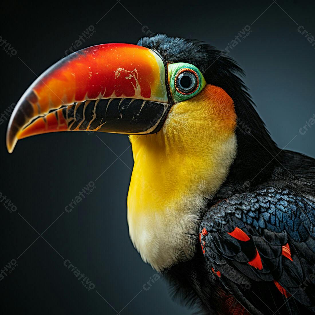 Tucano com bico vibrante e plumagem colorida