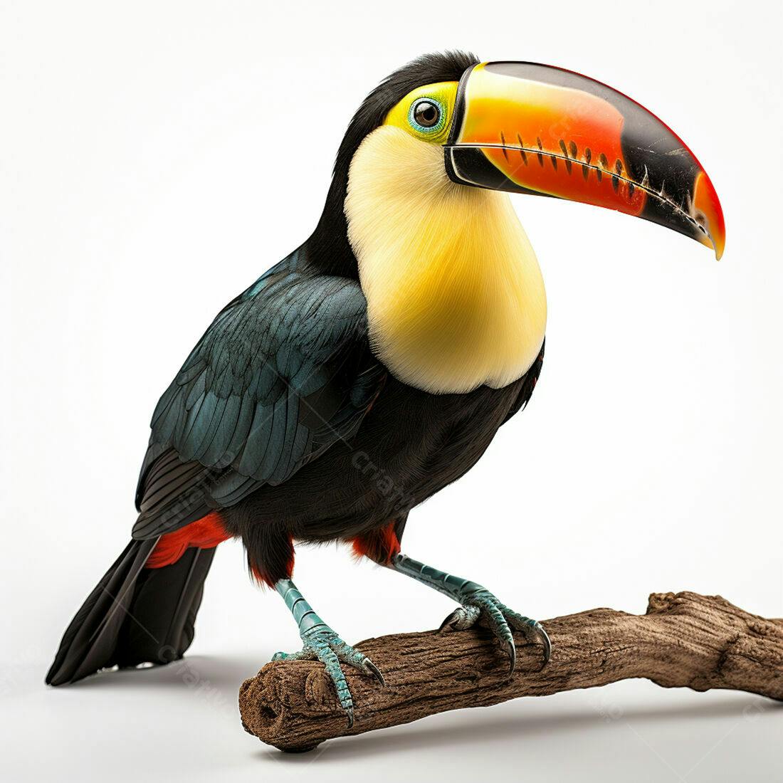 Tucano colorido em galho branco