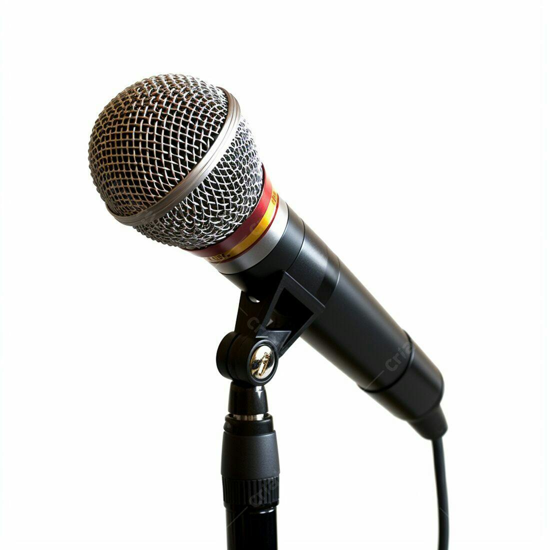 Microfone de mão preto em pedestal