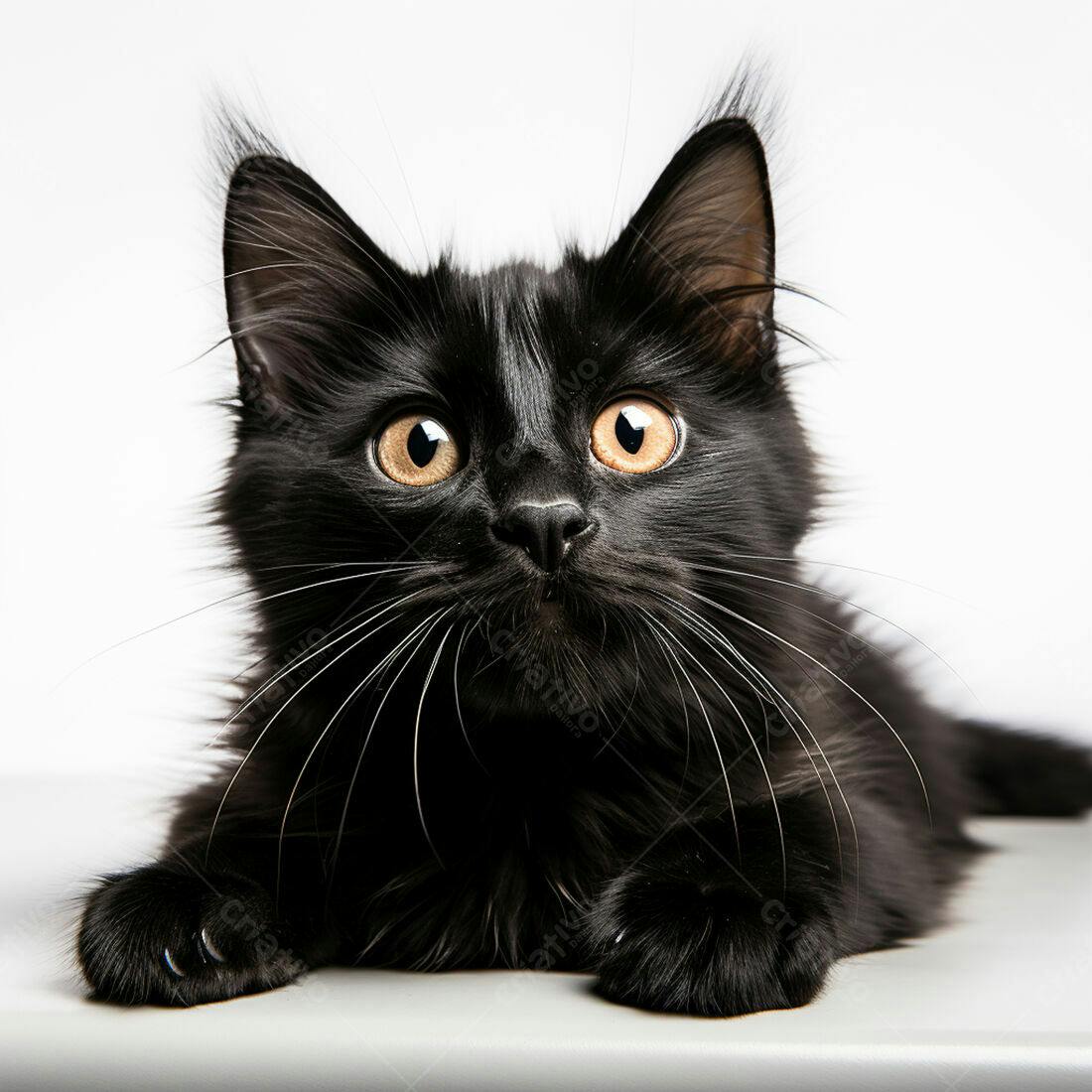 Gatinho preto com olhos grandes fundo branco