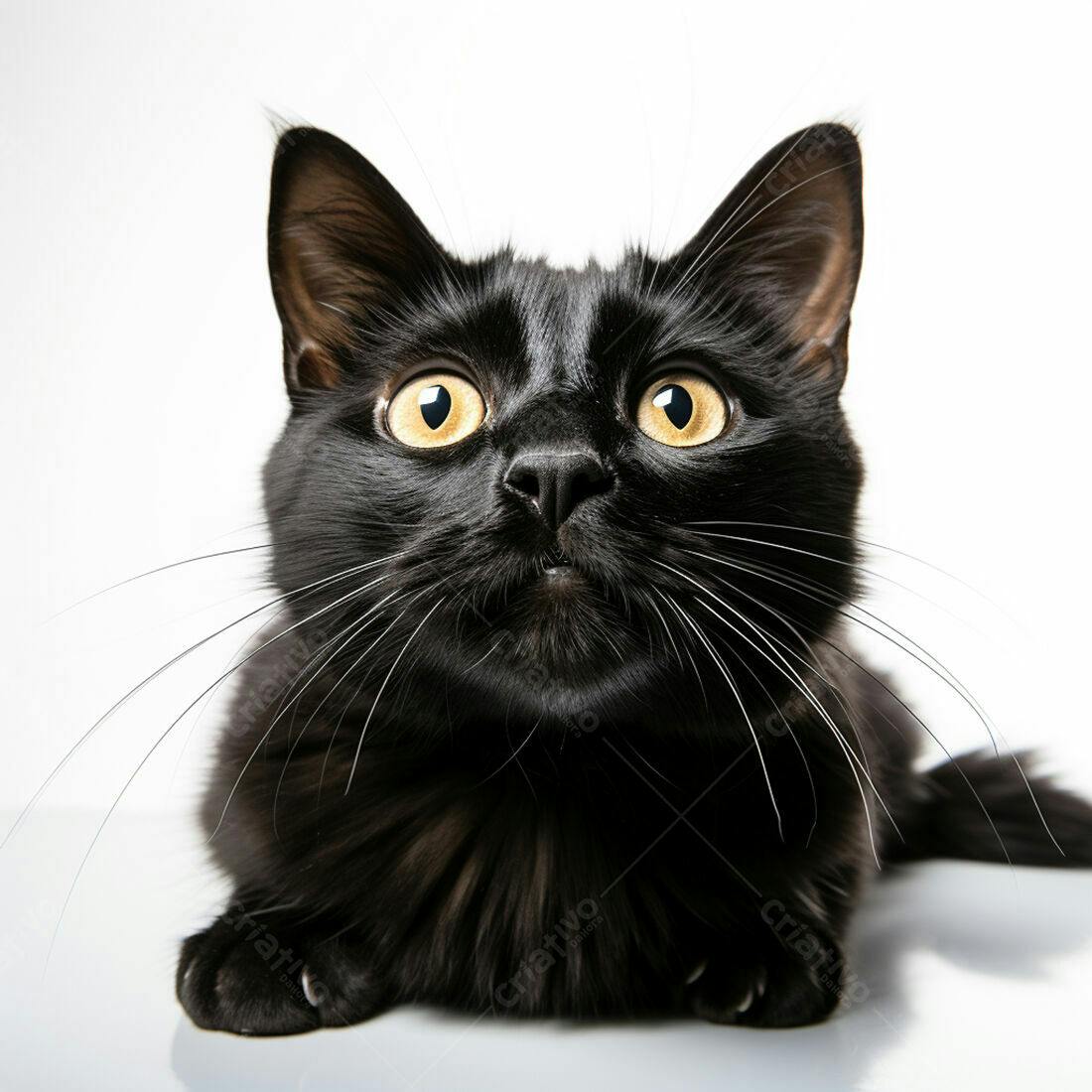 Gato Preto com Olhos Amarelos Olhando para Cima