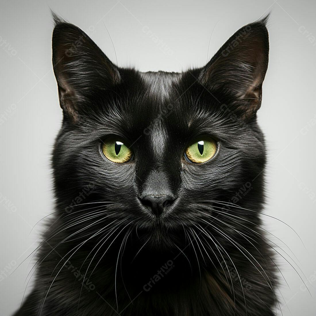 Gato Preto Olhos Verdes Close Up