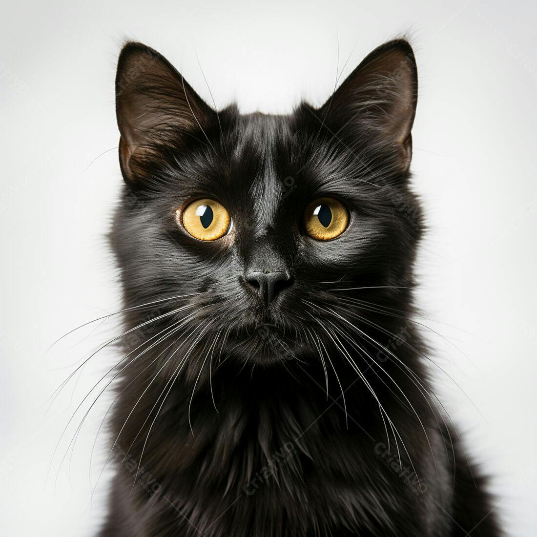 Gato Preto Olhos Amarelos Close Up
