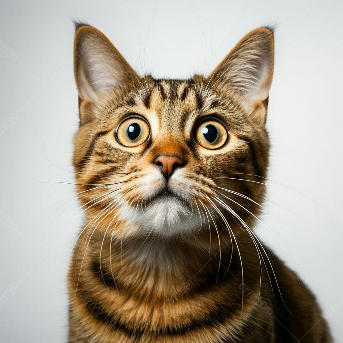 Gato malhado com olhos arregalados
