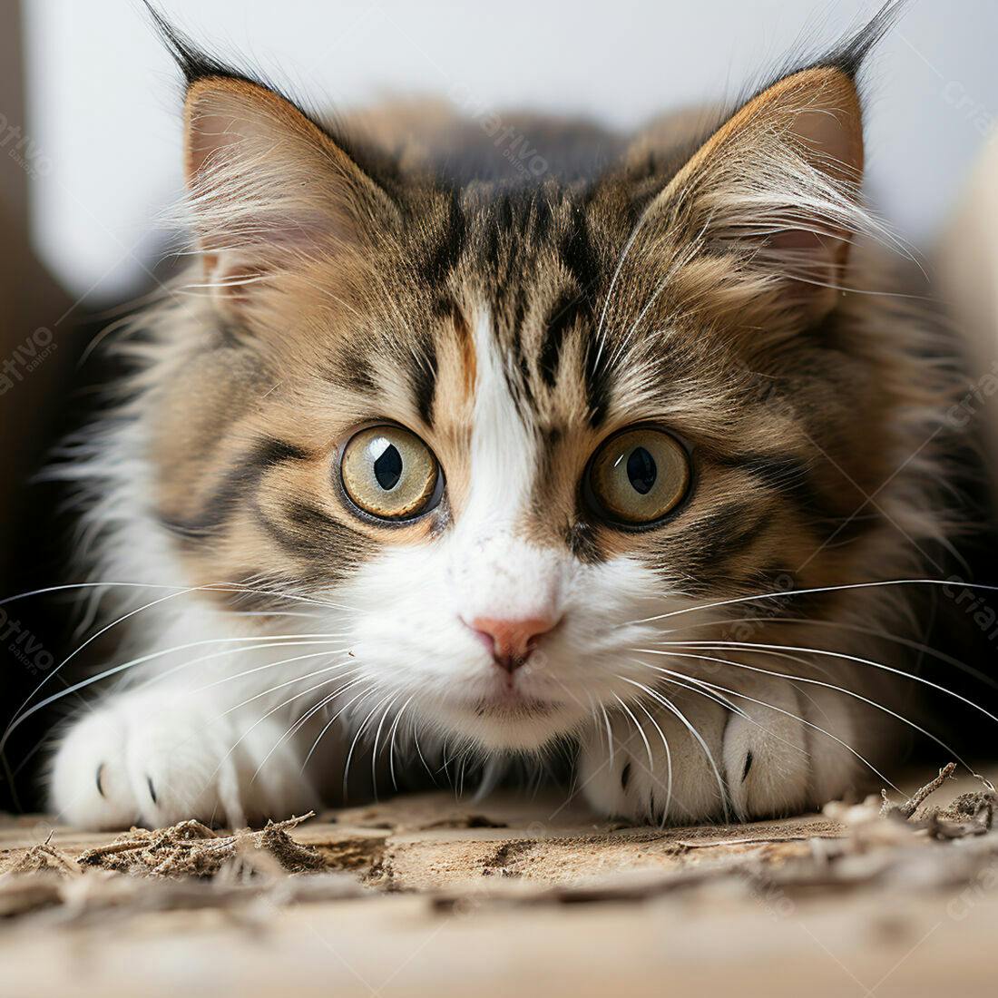 Gato Tricolor com Olhos Amarelos em Close
