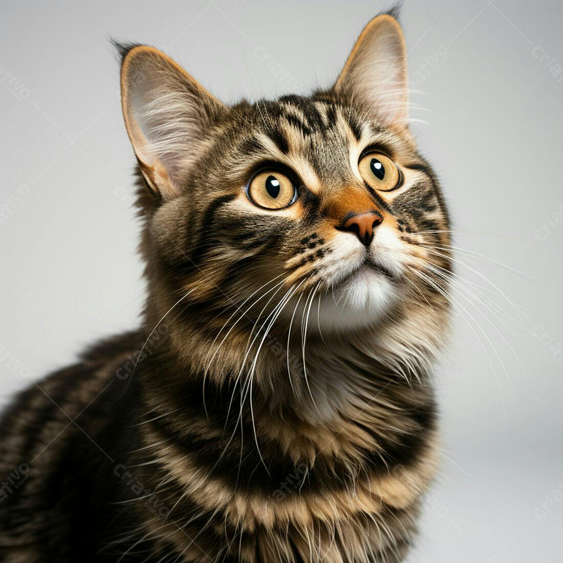 Gato Maine Coon marrom olhando para cima