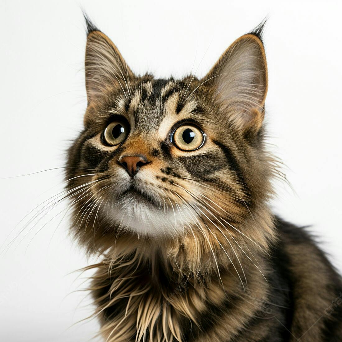 Gato Maine Coon marrom e preto curioso