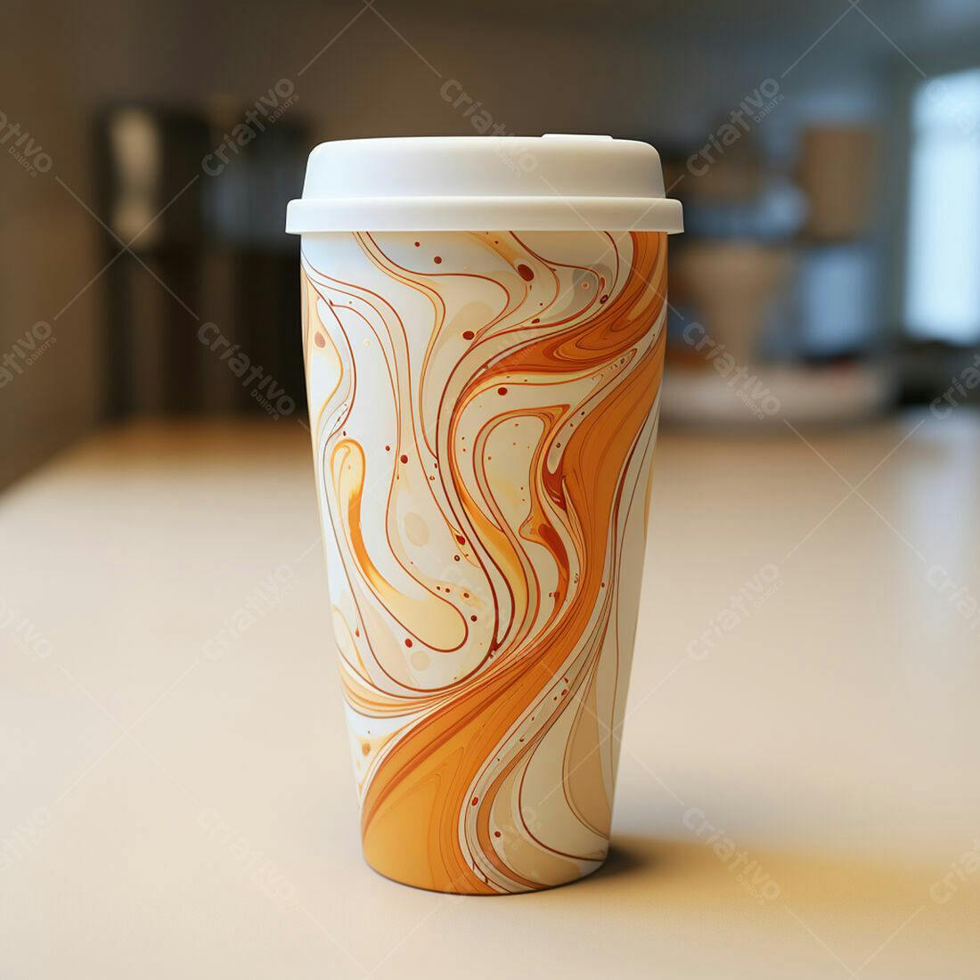 Caneca com design de mármore laranja e branco