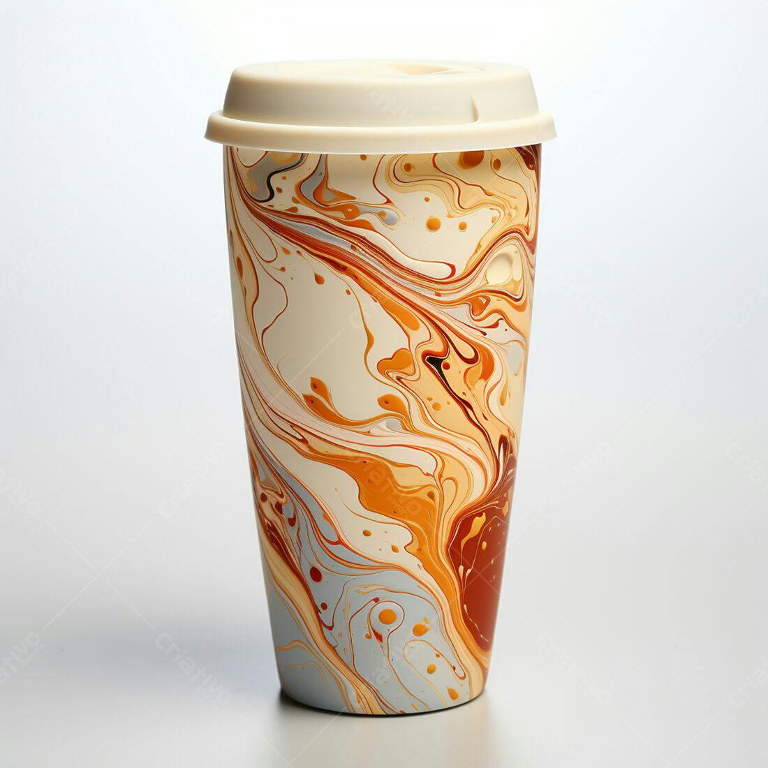Caneca com estampa marmorizada laranja e bege