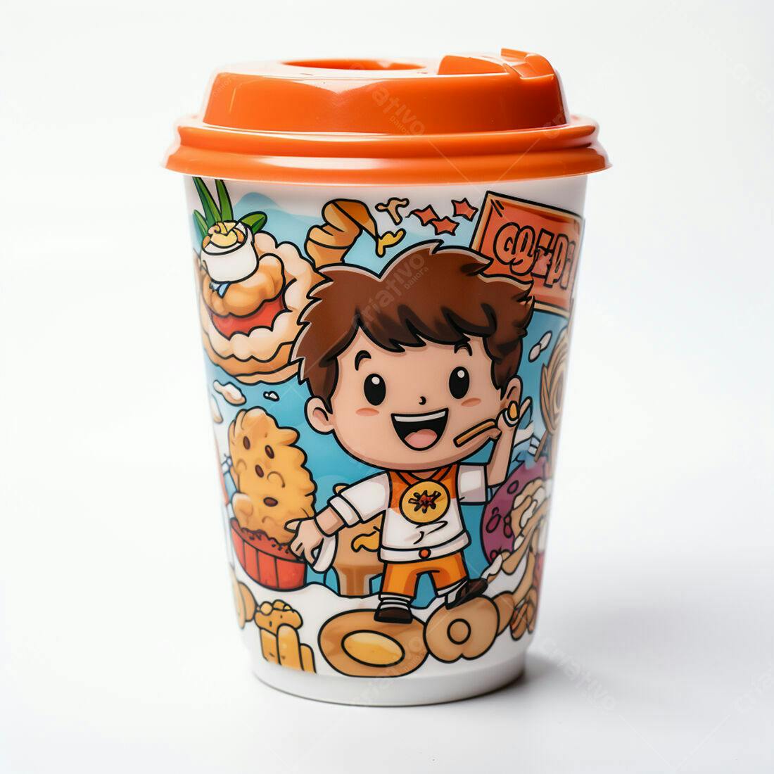 Copo descartável com desenho animado de confeitaria