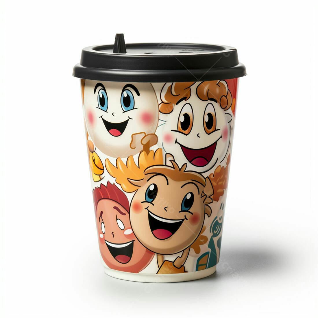Copo descartável com personagens alegres
