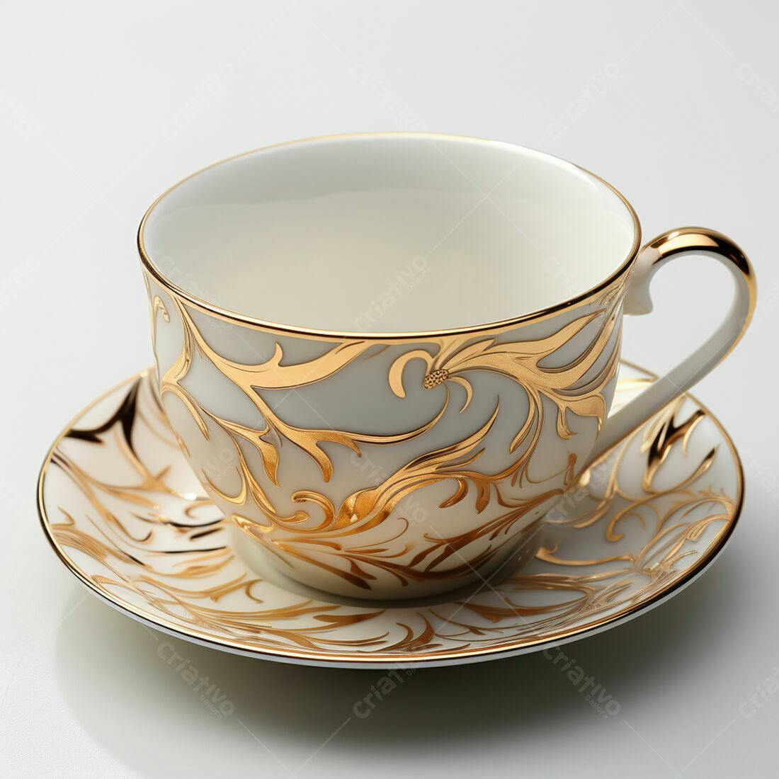 Xícara de chá porcelana dourada design floral