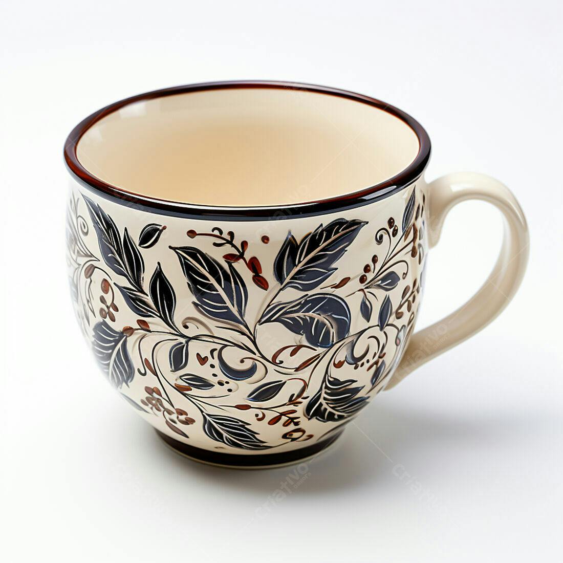 Caneca de Cerâmica com Desenho Floral