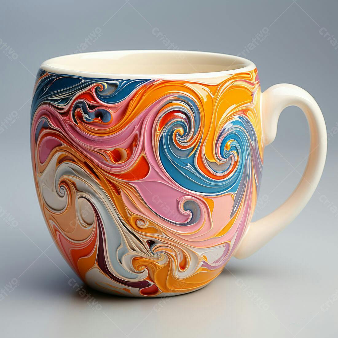 Caneca artesanal com pintura em mármore colorida