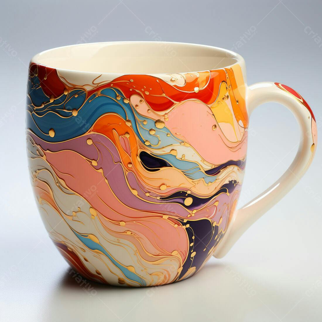 Caneca de Cerâmica com Pintura Abstrata