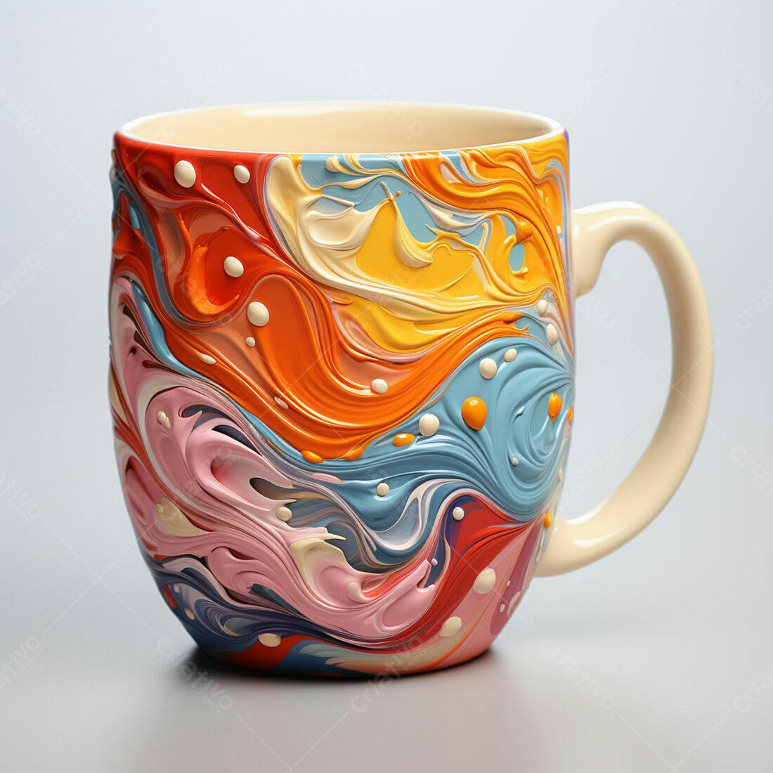 Caneca com pintura abstrata multicolorida