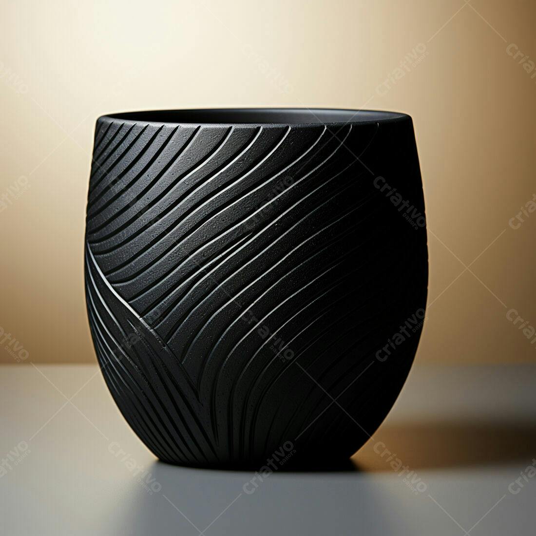 Vasos pretos decorativos com textura em relevo