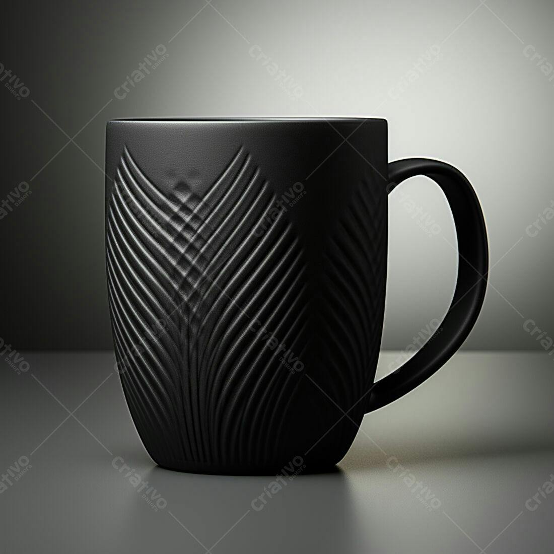 Caneca preta texturizada em superfície cinza