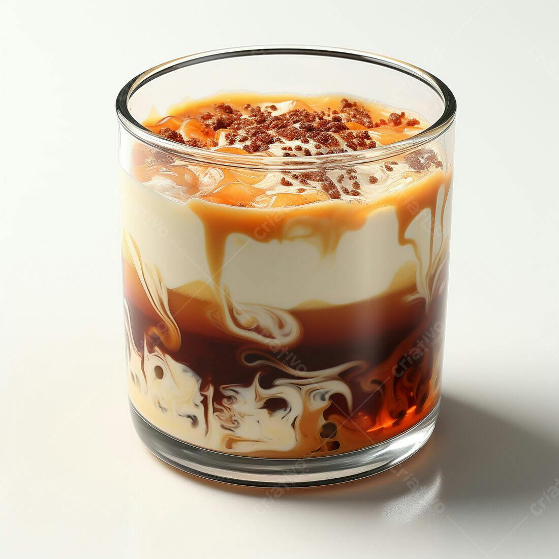 Sobremesa cremosa com caramelo e biscoito