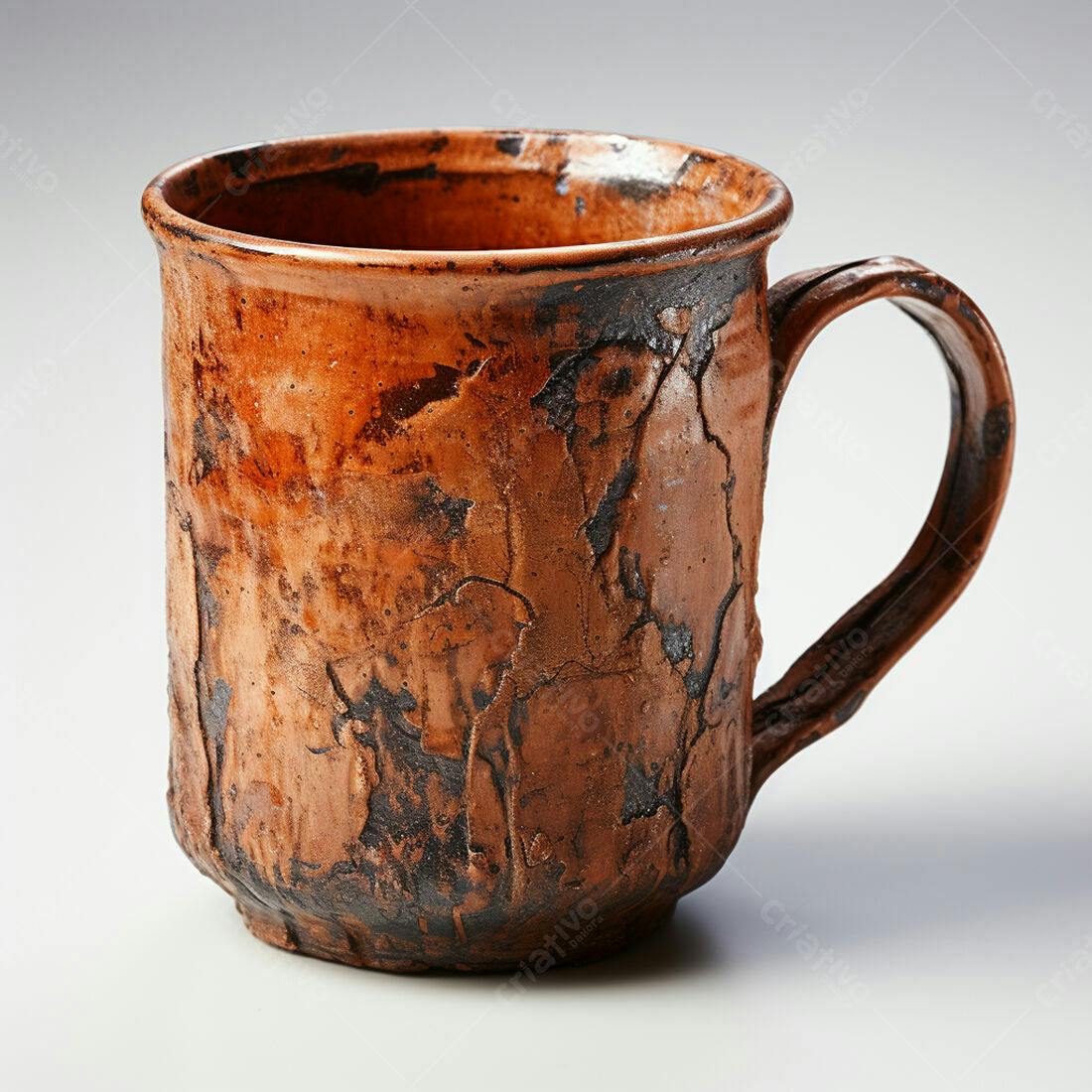 Caneca de cerâmica artesanal marrom rachada