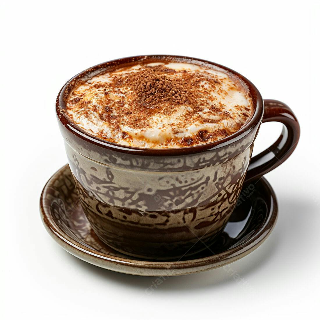 Cappuccino cremoso em xícara marrom
