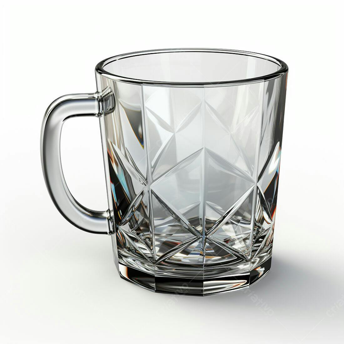 Caneca de vidro transparente com design geométrico