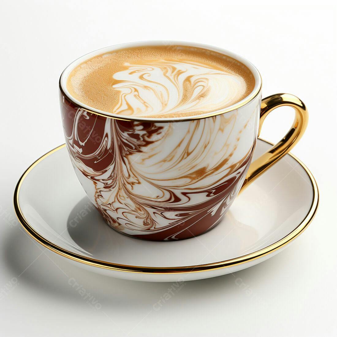 Cappuccino em xícara marrom e dourada