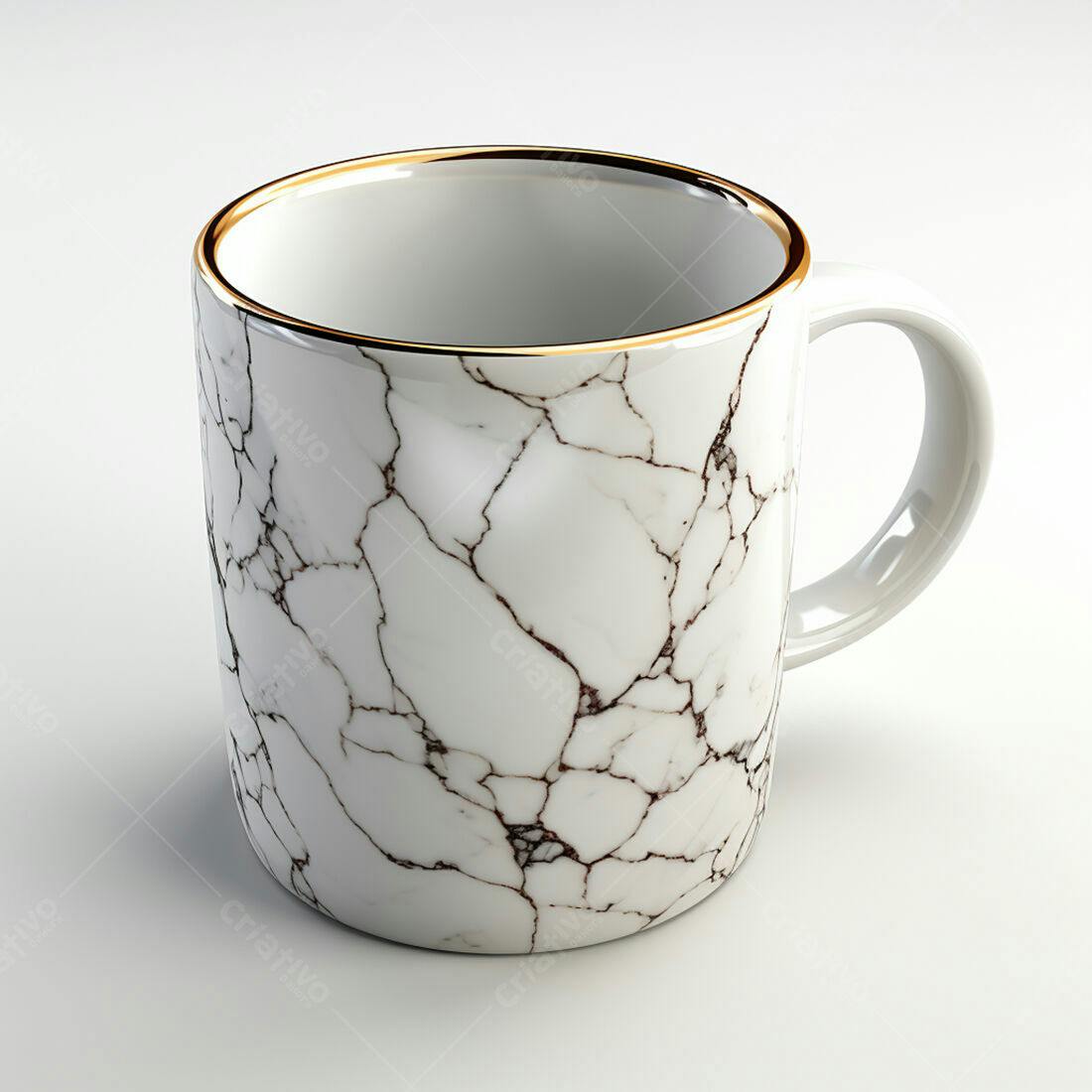 Caneca de mármore branco com detalhe dourado