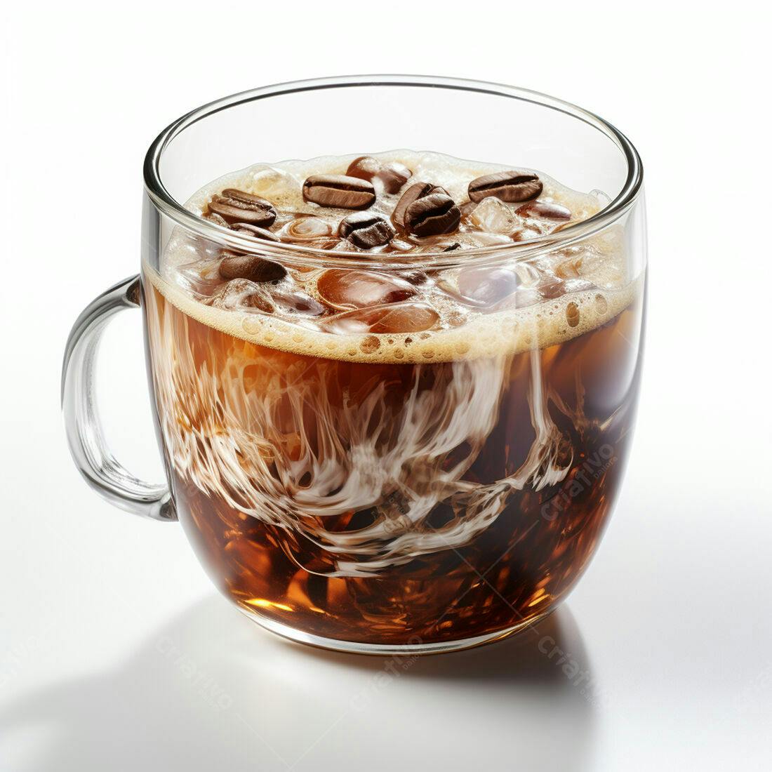 Café Gelado com Leite e Grãos de Café