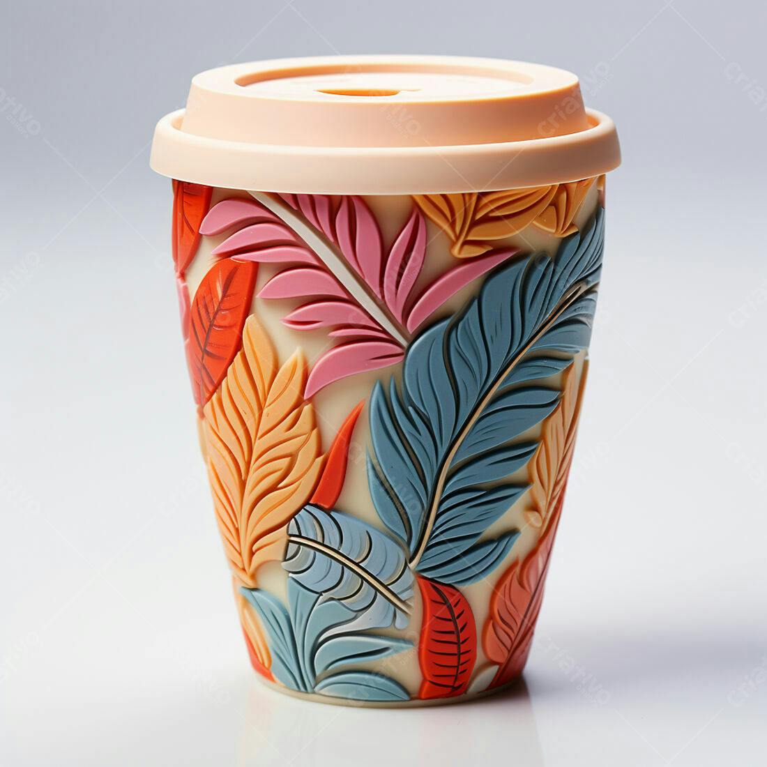 Caneca artesanal com estampa tropical