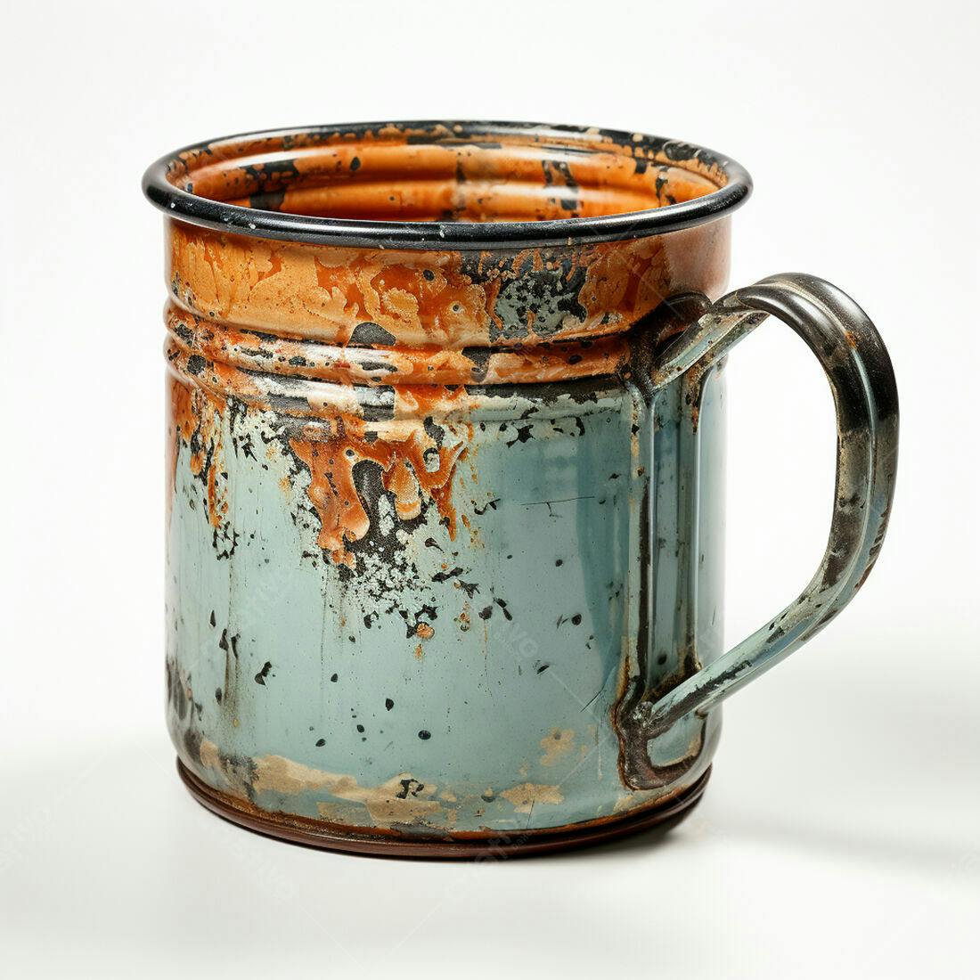 Caneca enferrujada azul e laranja vintage