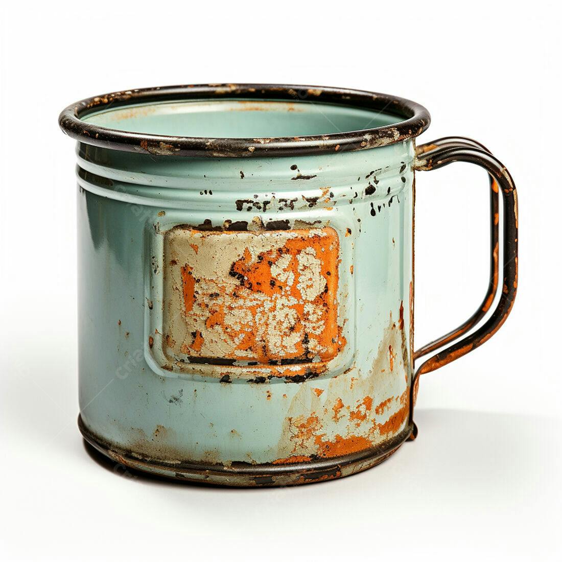 Caneca de metal enferrujada vintage