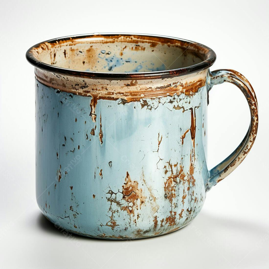 Caneca de metal azul enferrujada