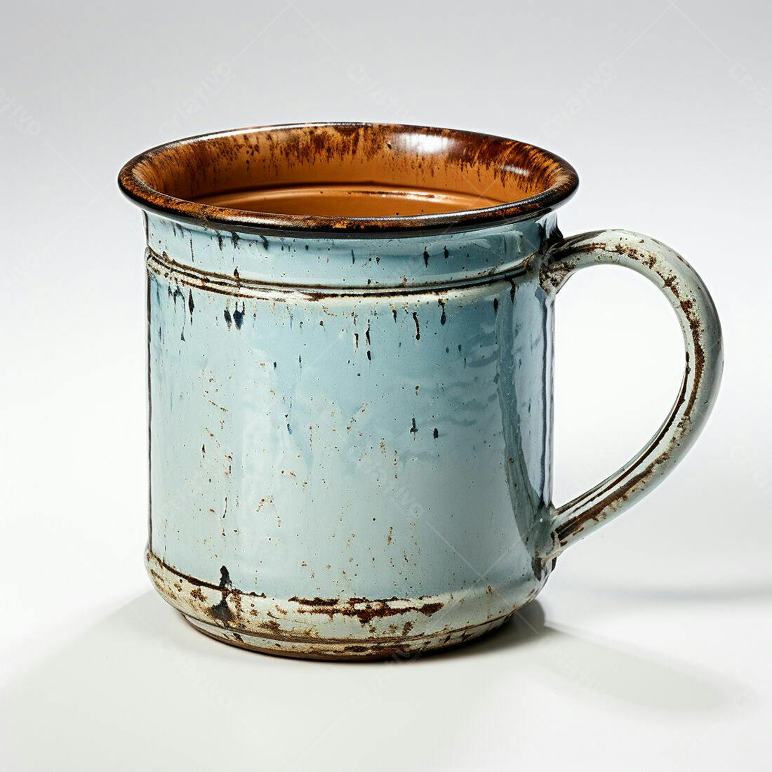 Caneca de cerâmica azul e marrom estilo rústico