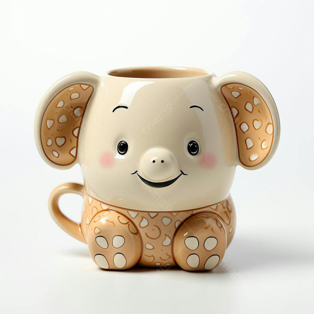 Caneca Elefante Bebê em Cerâmica Bege e Marrom
