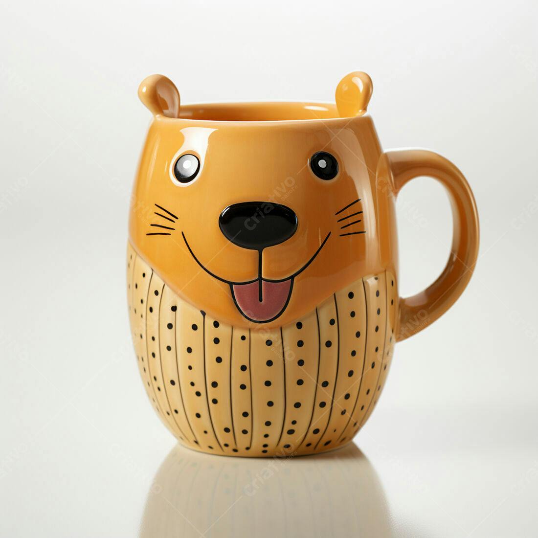 Caneca de cerâmica com formato de cachorro amarelo