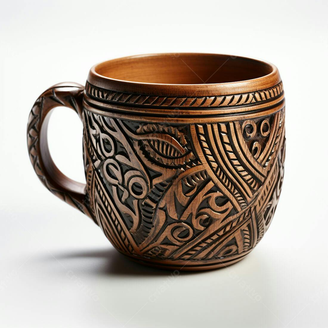 Caneca de cerâmica artesanal com design entalhado