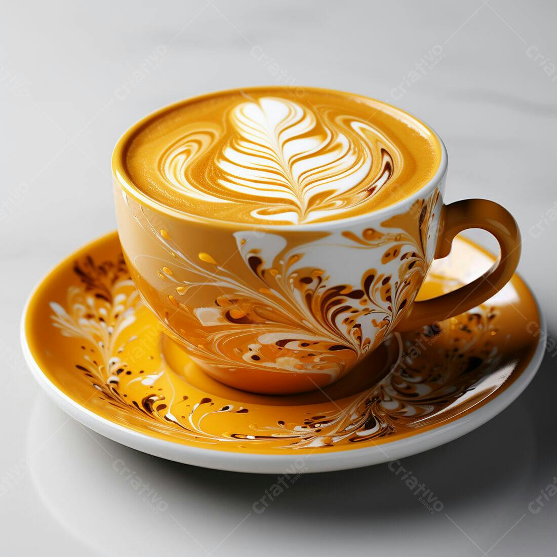 Cappuccino com arte na xícara amarela