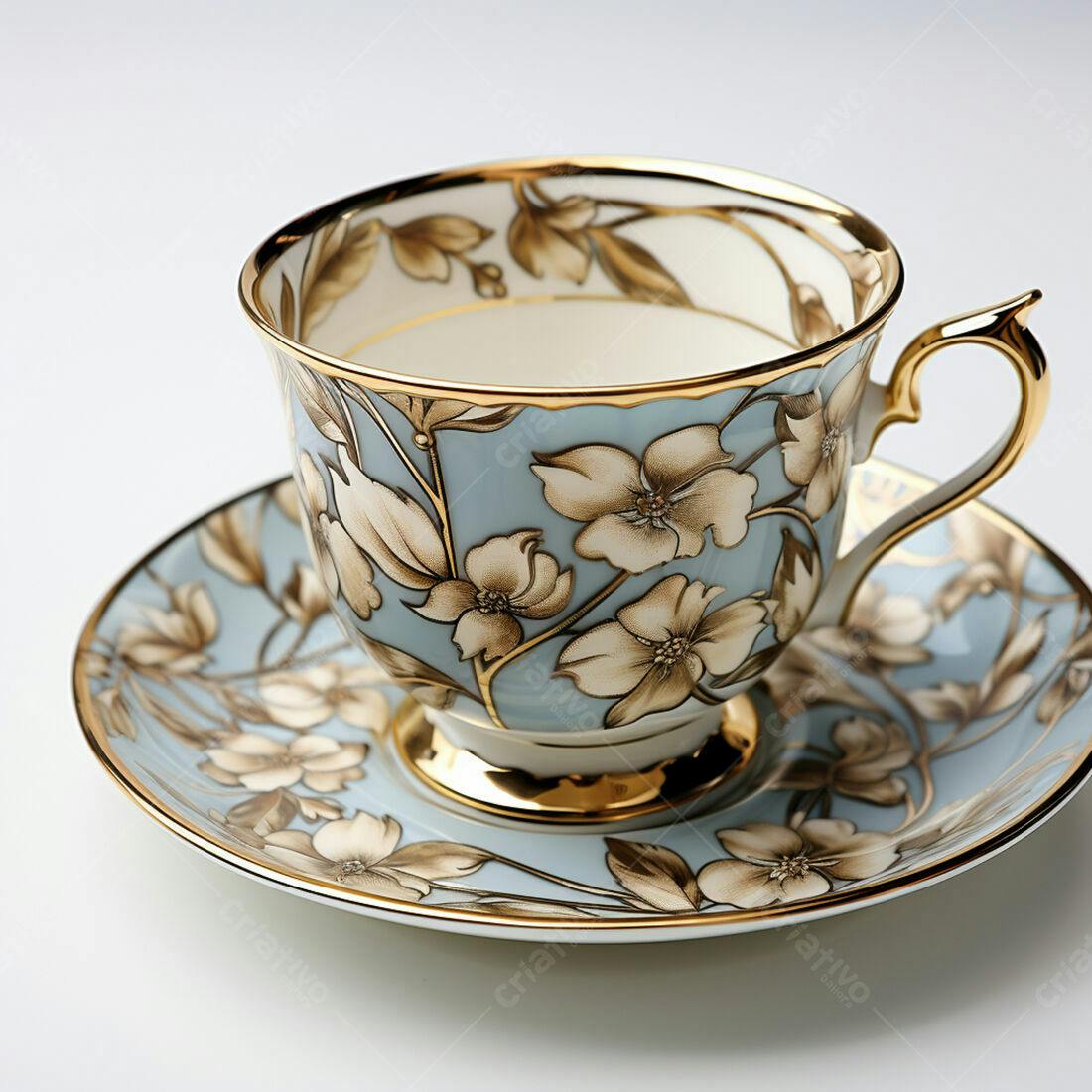 Xícara de chá porcelana azul com flores