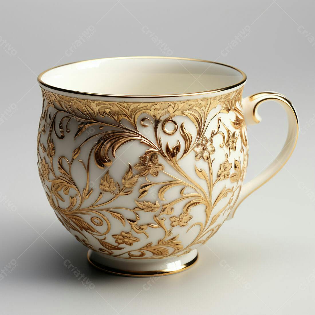 Xícara de porcelana branca e ouro detalhes florais