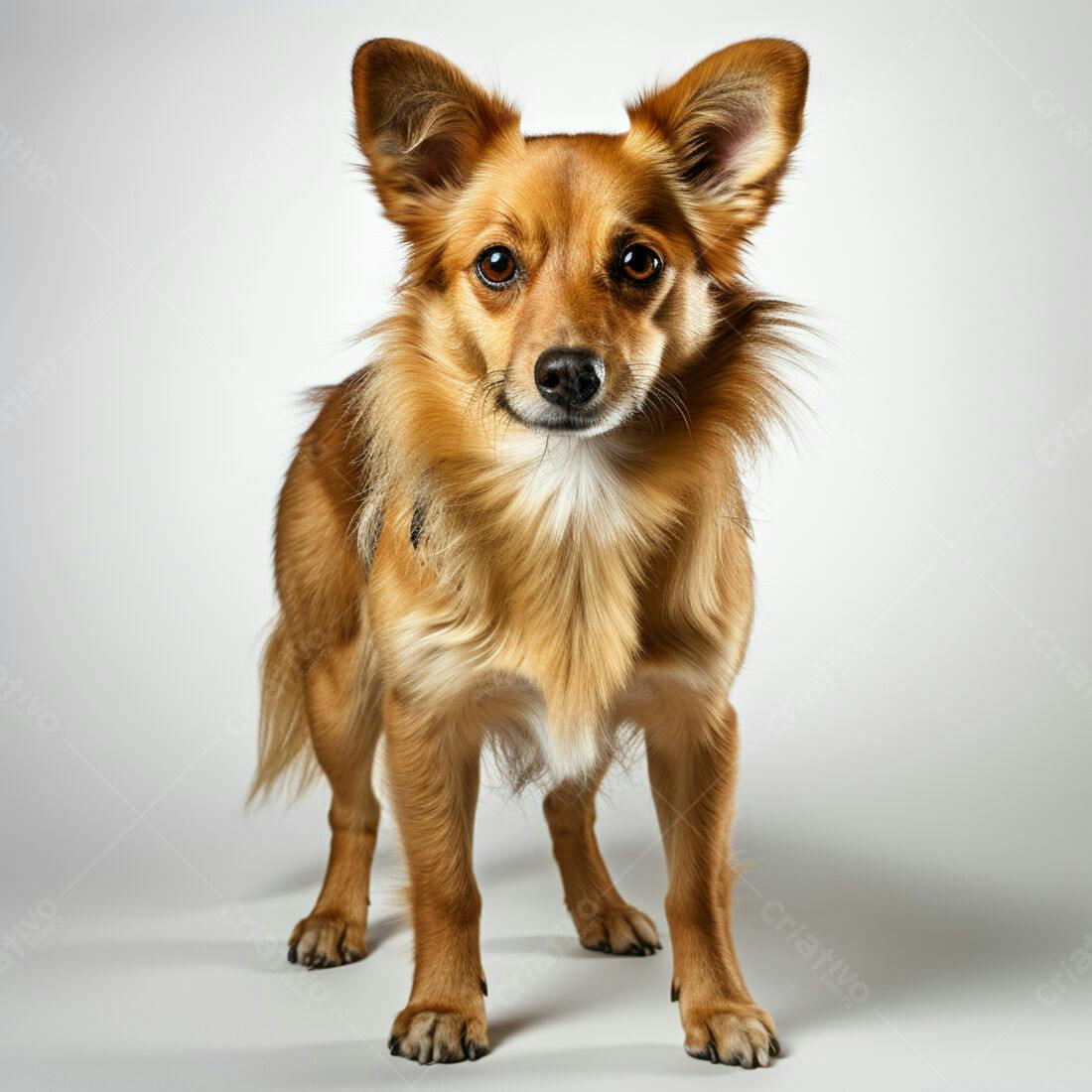 Cachorro peludo marrom em fundo claro