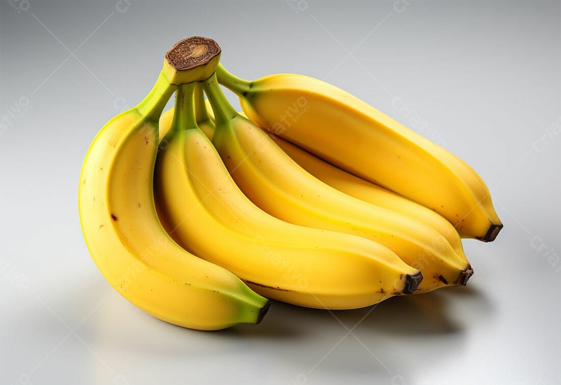 Bananas maduras agrupadas fundo cinza