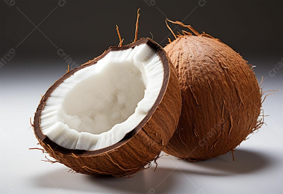 Coco aberto mostrando polpa branca