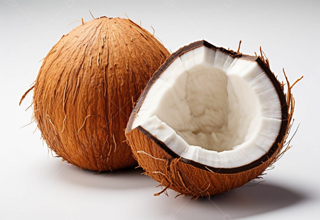 Coco inteiro e metade aberto