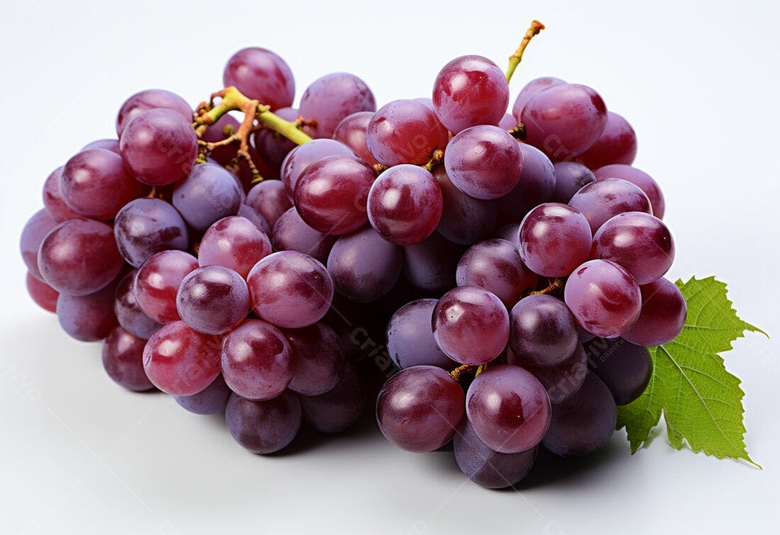 Uvas roxas frescas com folha verde