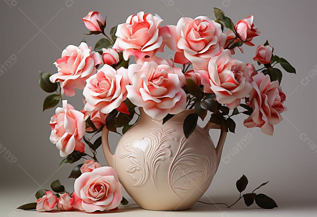 Rosas cor-de-rosa em vaso antigo