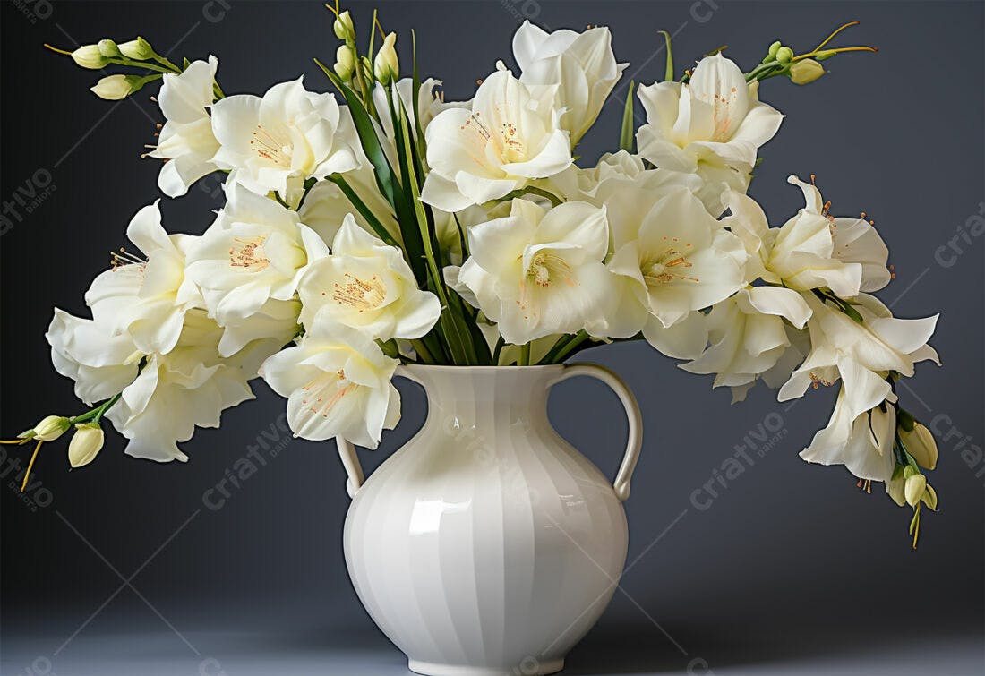 Gladiolos brancos em vaso branco elegante