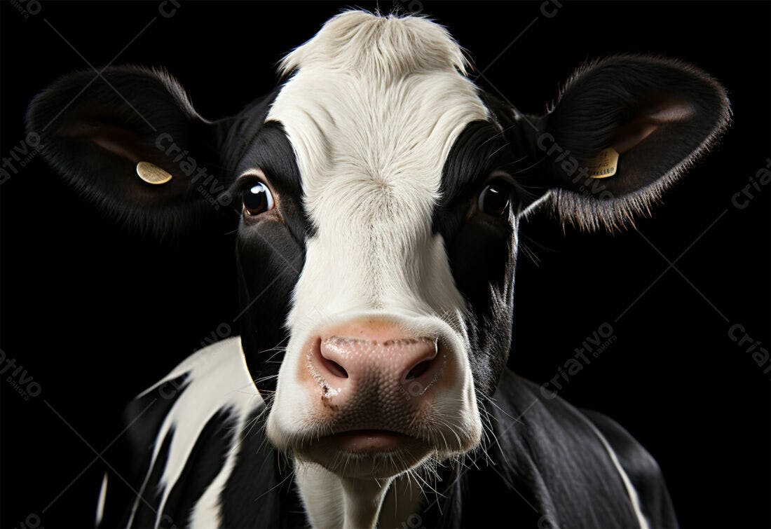 Vaca Holstein em close preto e branco