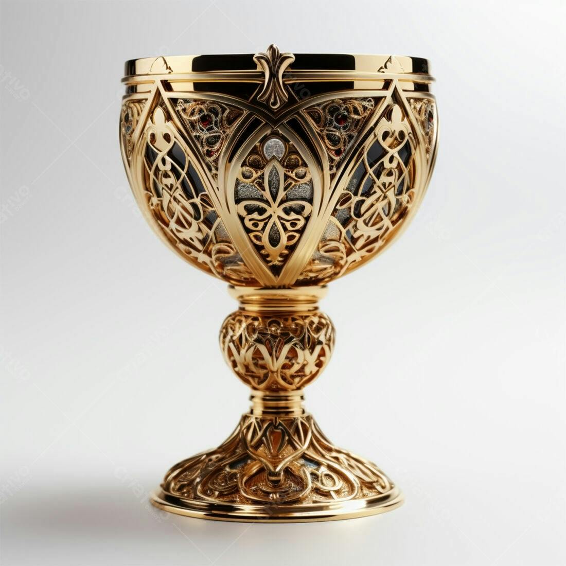 Cálice dourado com detalhes em relevo