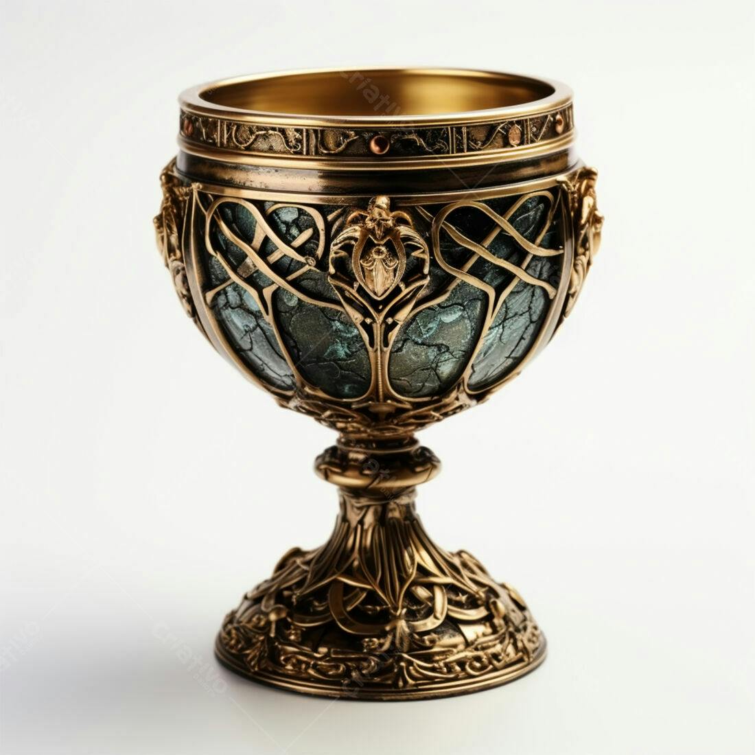 Cálice dourado antigo com detalhes em verde